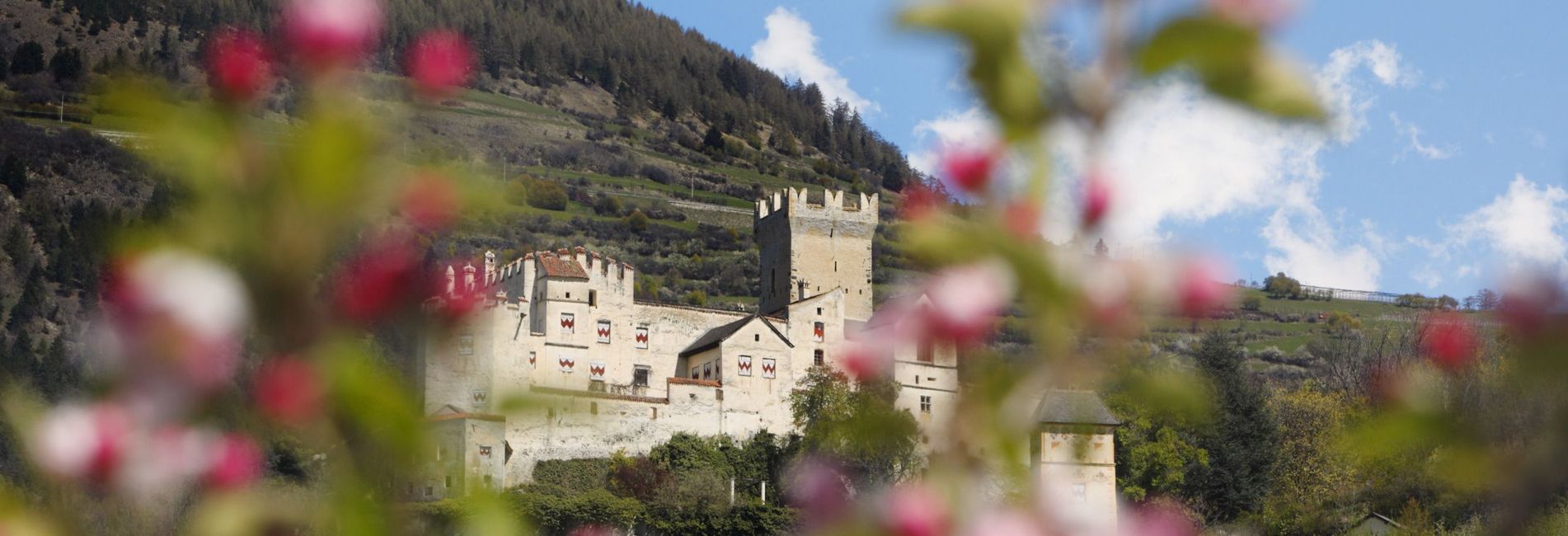 Vista panoramica della Churburg nel Vinschgau durante una vacanza presso l’Hotel Vier Jahreszeiten